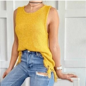 Anthropologie PEPIN Women's Crochet Knit Boho Fringe Tank Top Yellow size XS